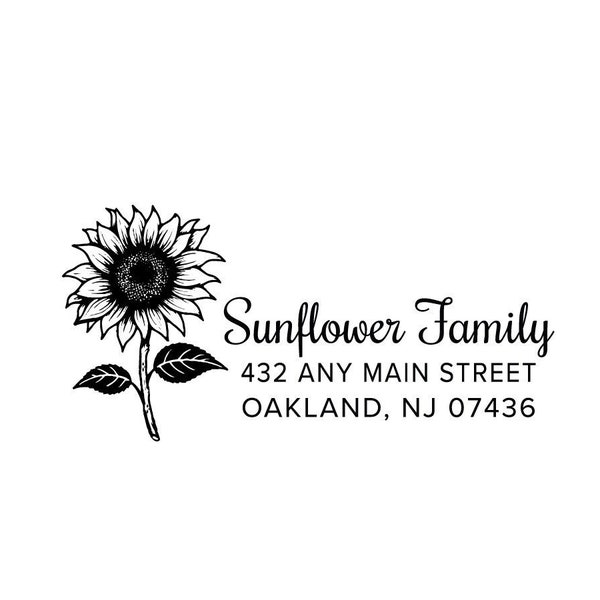 Sunflower Return Address Rubber or Self Inking Stamp - Custom Name Personalized Home Gift Envelope