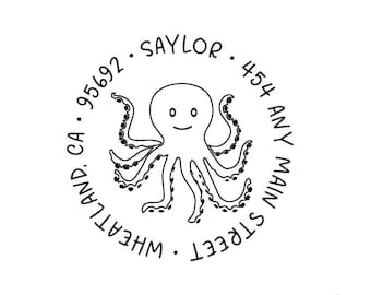 Octopus Address Stamp: Custom Nautical Rubber or Self-Inking Stamp