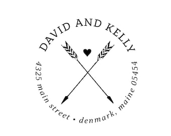 Carved Initials Stamp Personalized Custom Heart Favor Names Arrow Rubber Stamp or Self Inking Rustic Woodland