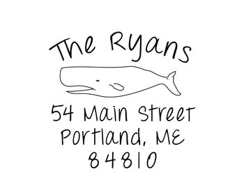 Cute Whale Stamp Address Rubber or Self-Inking Stamp, Mail Nautical Custom Personalized Gift