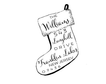 Christmas Stocking Address Stamp: Personalized Holiday Card Envelope (Rubber or Self Inking)
