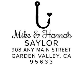 Fish Hook Return Address Rubber Stamp or Self Inking Stamp Housewarming Wedding Home Sweet Home Fishing Outdoors