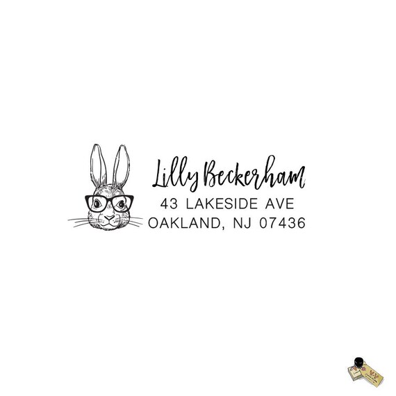 Bunny Rabbit Address Stamp Personalized Custom Return Woodland Etsy