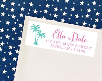 Palm Tree Address Labels, Tropical Custom Personalized Sticker Envelope Labels, Beach Preppy
