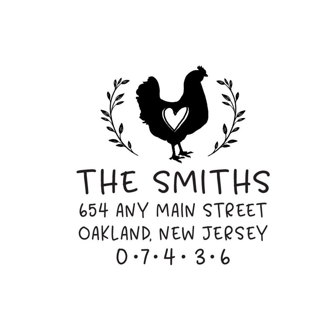 Hen Chicken Address Stamp, Egg Chicken Wreath Carton Hen Farm Barn ...
