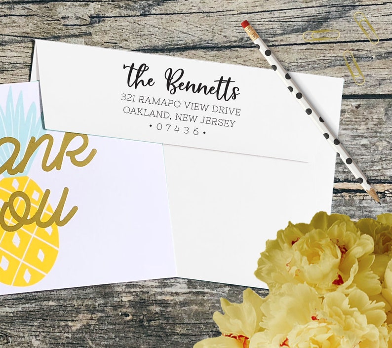 Custom Personalized Rubber Stamp Stationery Last Name Housewarming Script Return Address Stamp Wedding Self Inking Stamp