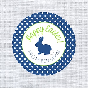 Happy Easter Stickers - Cute Bunny Easter Labels - Spring Egg Carton Stickers - Easter Gift Tags - Round Labels - Bunny Stickers