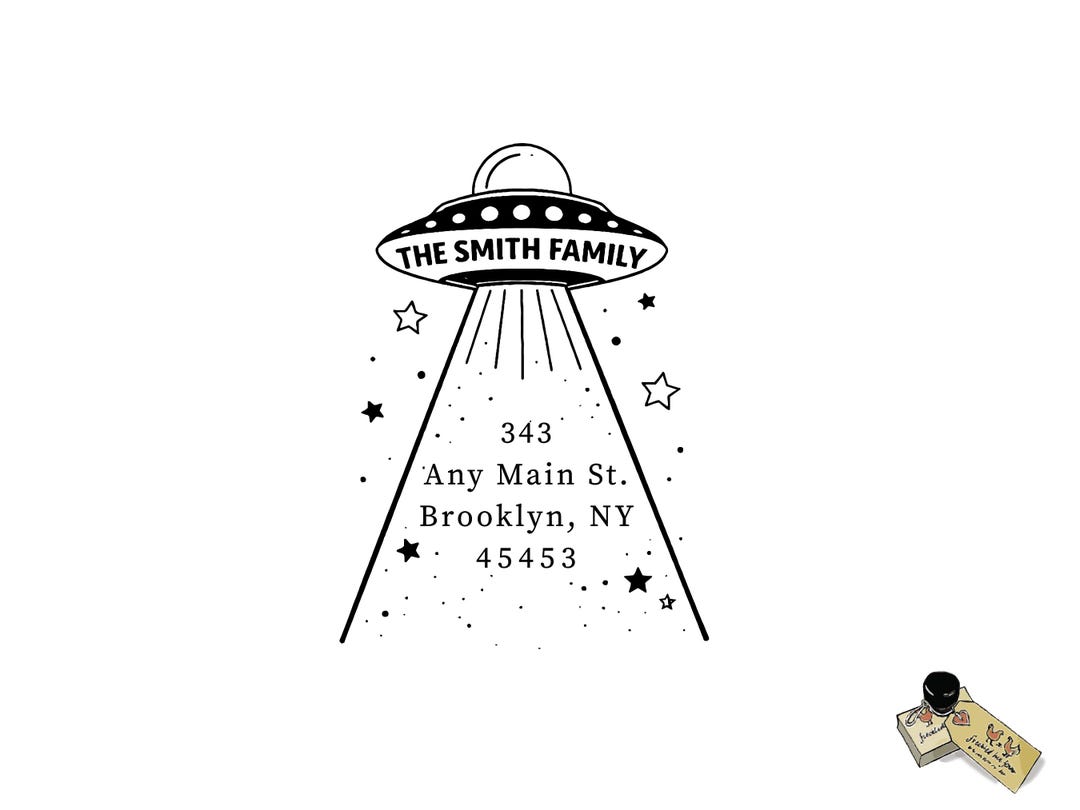 UFO Address Stamp, Alien Family Return Address Stamp, Space Themed ...