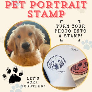 Dog Drawing Rubber Stamp, Animal Portrait Photo Stamp Face Pet Custom Rubber Self Inking, Dog, Cat Personalized Signature, Puppy Pet Lover
