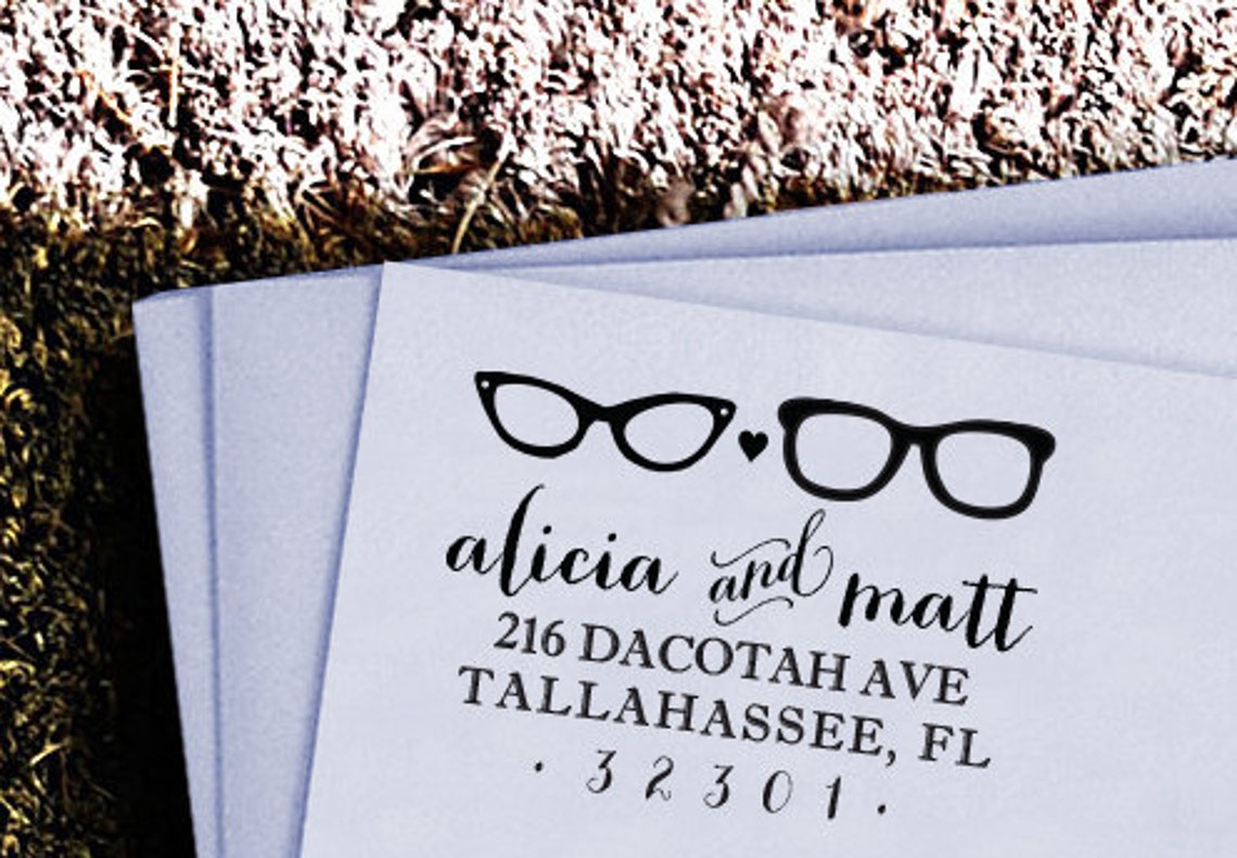 Glasses Address Stamp / Book Reading Stationery Personalized Etsy