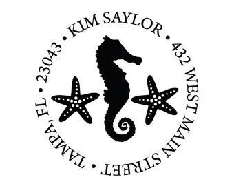 Seahorse Starfish Beach Return Address Rubber Stamp or Self Inking Stamp Housewarming Wedding Home Sweet Home Sea Sand Ocean