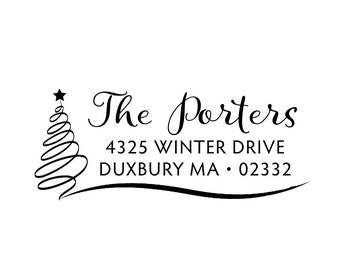 Fancy Christmas Tree Star Address Rubber Stamp or Self Inking Stamp - Housewarming Holiday Personalized Custom Gift Home