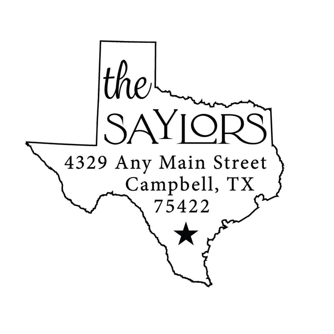 Texas State Star Address Rubber or Self Inking Stamp Heart Etsy