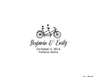 Self Inking or Wood Personalized Custom Thank you Favor Bag Rubber Stamp - Tandem Heart Bike Favor