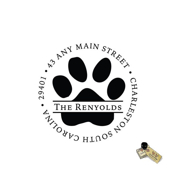 Paw Print Stamp Address, Rubber Stamp or Self Inking Stamp, Veterinary Pet Gift Animal