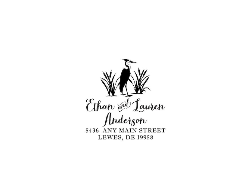 Heron Bird Address Rubber Stamp or Self Inking Stamp Housewarming Nature Wedding Home Sweet Home Animal Love Lake Pond