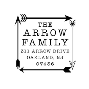 May include: Black and white graphic with arrow designs framing the text "THE ARROW FAMILY 311 ARROW DRIVE OAKLAND, NJ 07436".