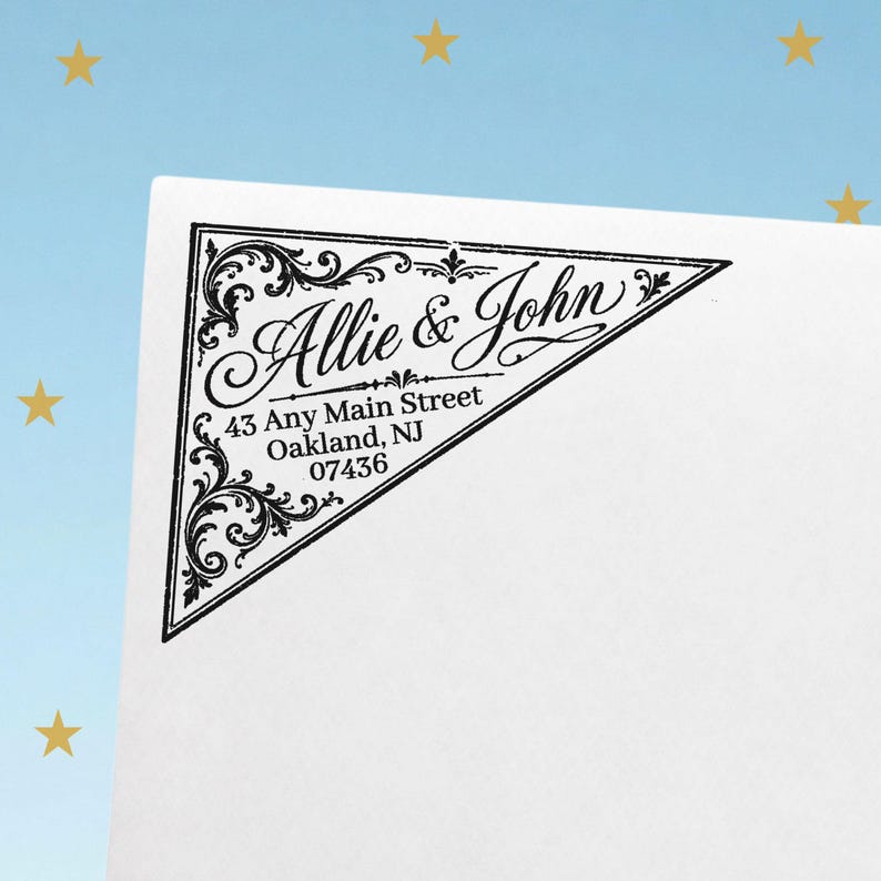 Personalized Victorian Corner Address Stamp | Vintage Custom Return Address Stamp | Elegant Vintage Envelope, Self Inking or Wood Mounted