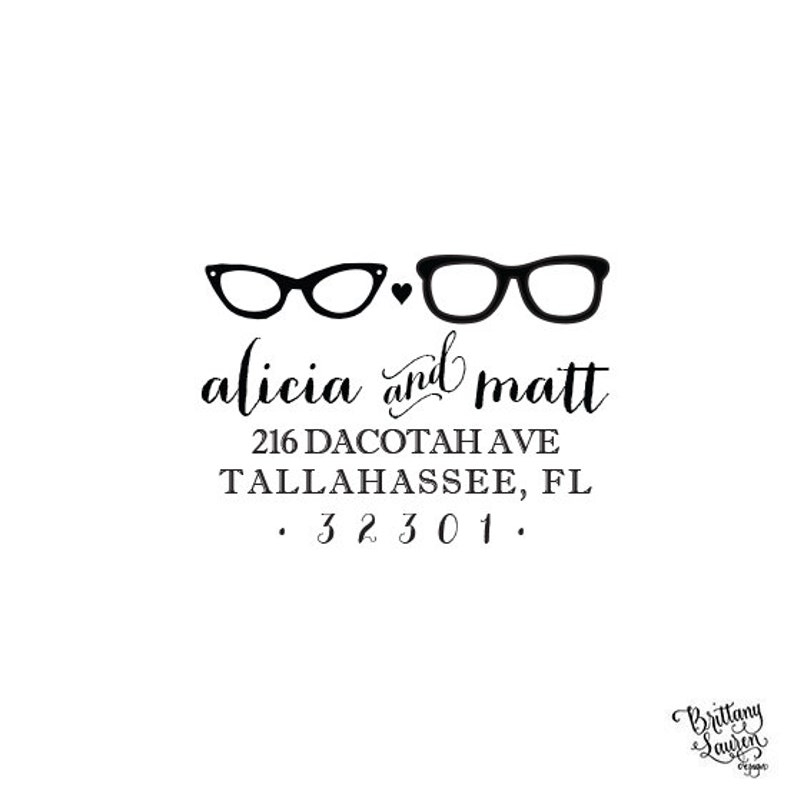 Glasses Address Stamp / Book Reading Stationery Personalized Etsy