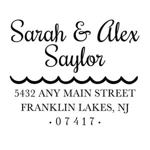 May include: Black and white return address stamp with the text "Sarah & Alex Saylor", "5432 ANY MAIN STREET", "FRANKLIN LAKES, NJ", and ". 07417."
