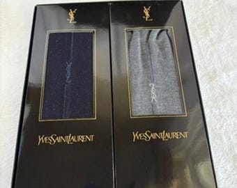 YVES SAINT LAURENT 2-Pack Socks Navy Gray Embroidered fancy