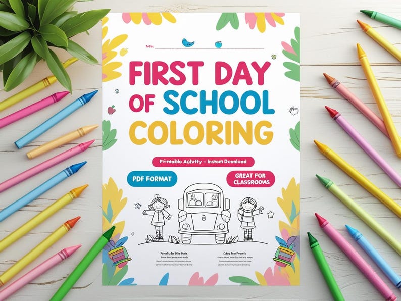 First Day of School Coloring Page: Printable Kids Activity (PDF ...