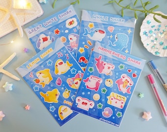 Shark Sticker Sheet Bundle: Glossy Ocean Animal Stationery - 4-Pack