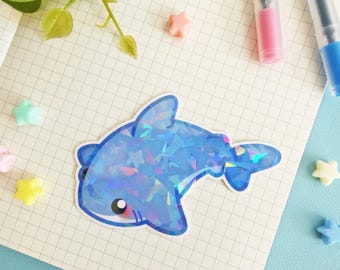 Niedlicher Weißer Hai Aufkleber - Holografischer Ozean Aufkleber
