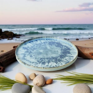 Set of 6 Handcrafted Reactive-Glaze Ceramic Plates – 27 cm Blue Burst Tableware, Microwave & Dishwasher Safe
