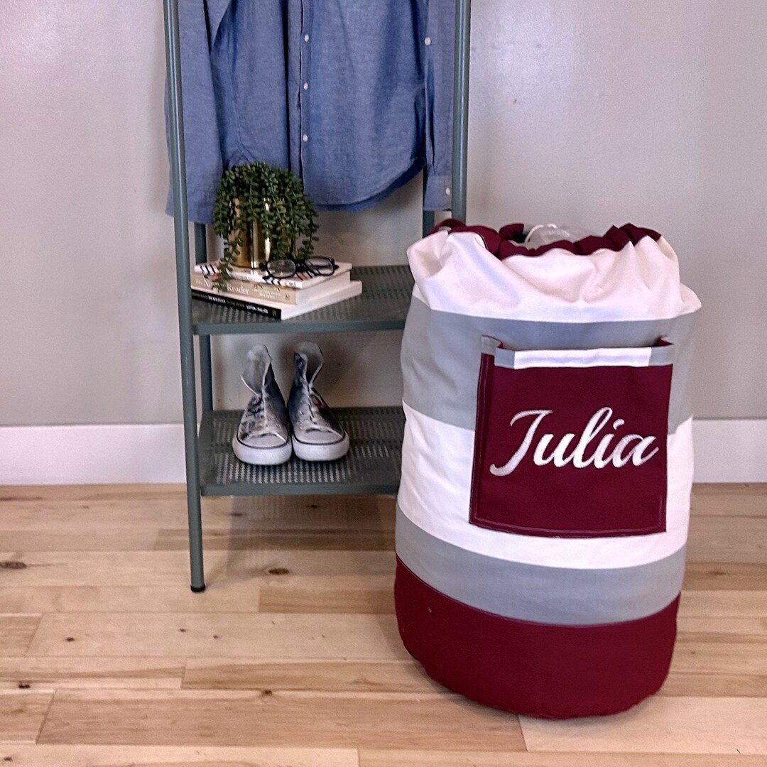 Monogrammed Laundry Duffel Bag Maroon Gray & White Cabana Etsy