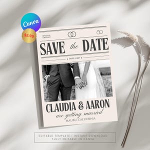 Wedding Invitation Template | Editable Save the Date | Minimalist Black and White Canva Invitation | Printable PDF
