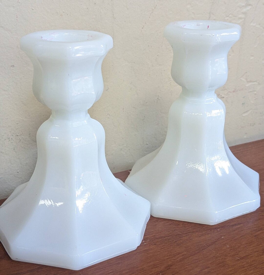Vintage Milk Glass Candle Holders White Octagon Etsy