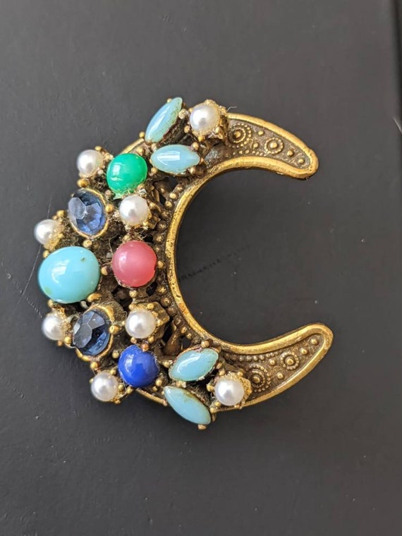 Vintage Coro Brooch Pin Crescent Moon Shape