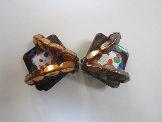 Vintage Matisse Copper Enamel Clip On Earrings - image 5