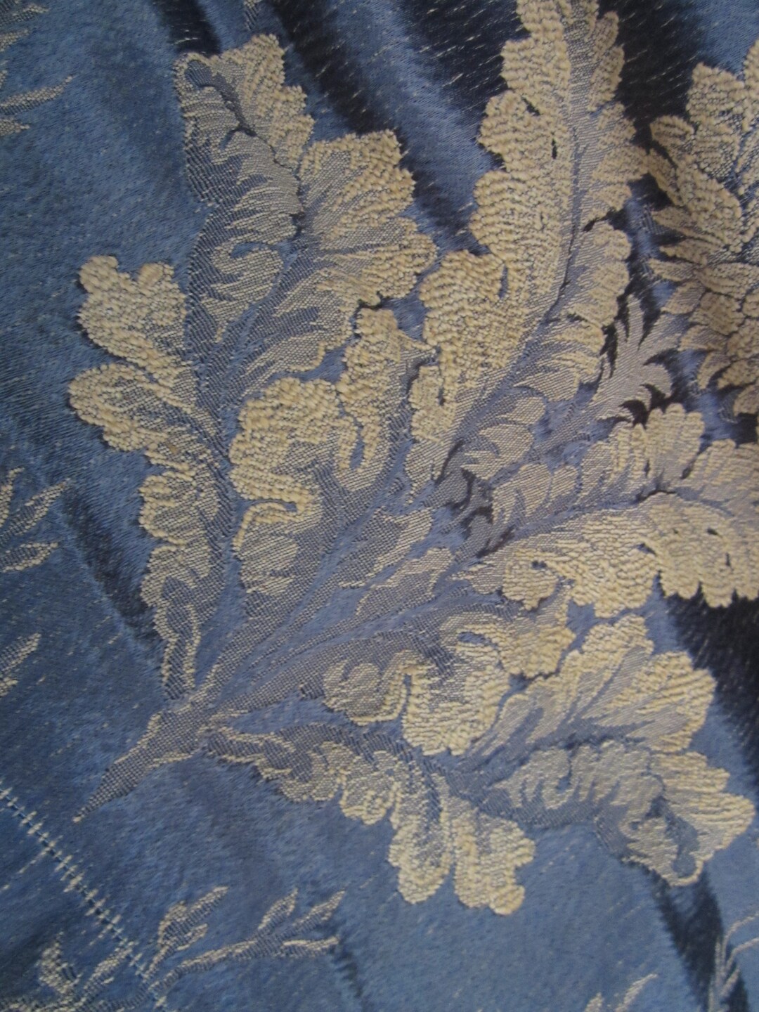 Vintage Blue White Brocade Curtain Panel Fabric Drape Etsy