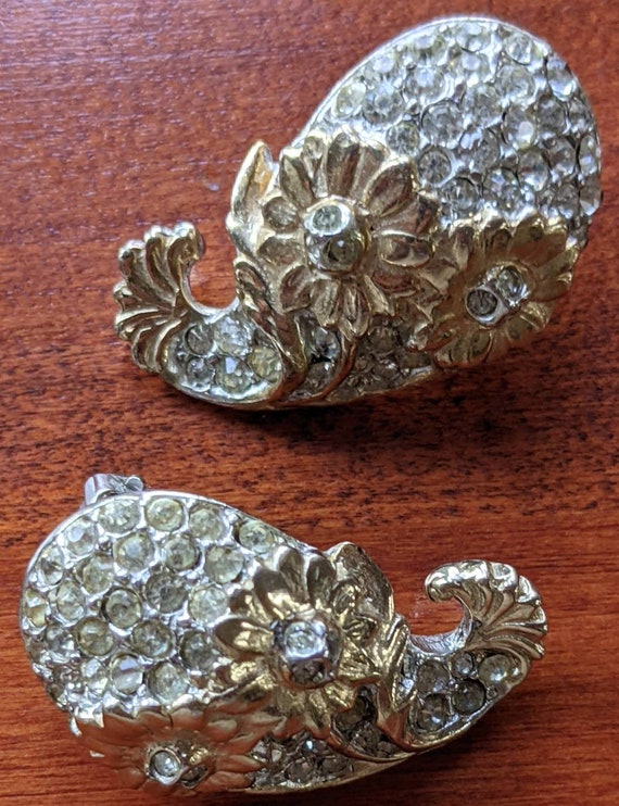 Vintage Reja Earrings Pave Rhinestones Gold Silve… - image 3