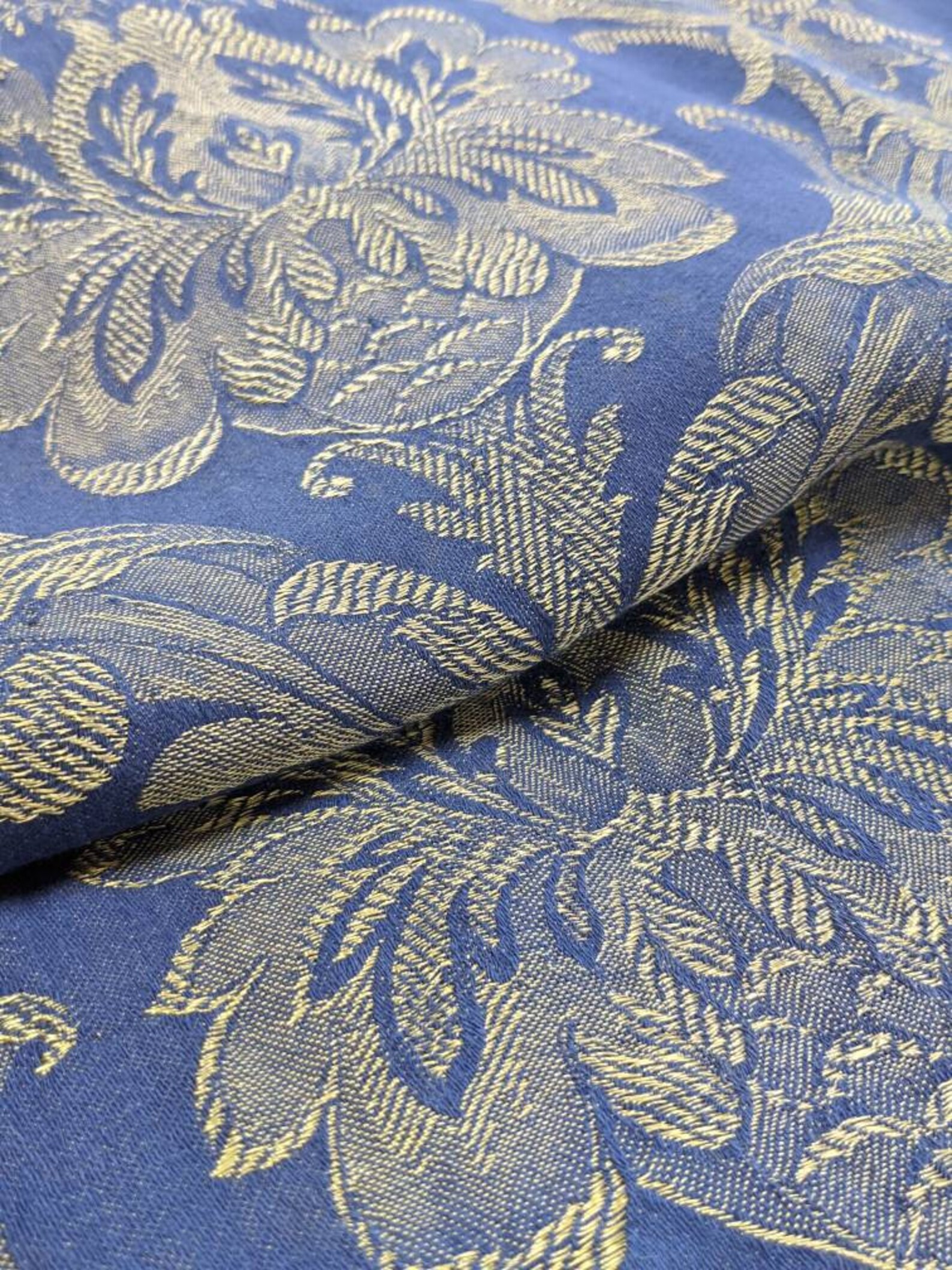Vintage Blue Damask Fabric Curtain Panel | Etsy