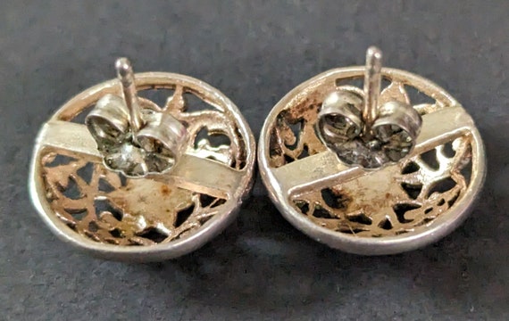 Vintage Silver Tone Filigree Earrings Round Posts… - image 7