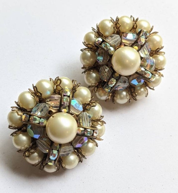 Vintage Hobe Cluster Earrings Pearl Bead Aurora Bo