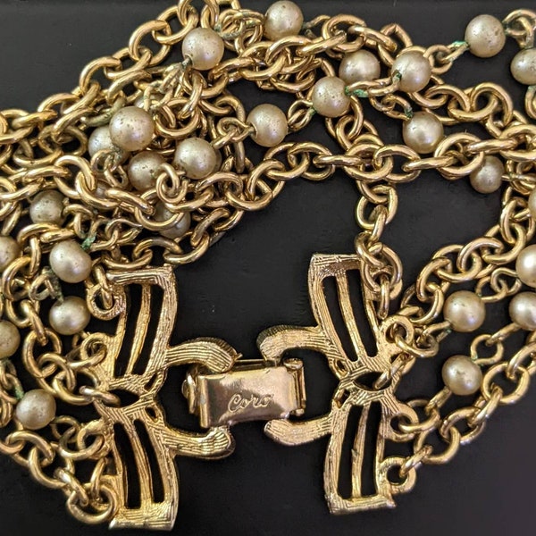 Vintage Coro Faux Pearl Chain gold Tone Bracelet
