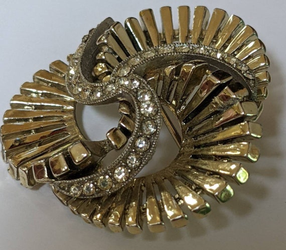 Vintage Har Brooch Pin Swirl Gold Tone Rhinestones - image 8