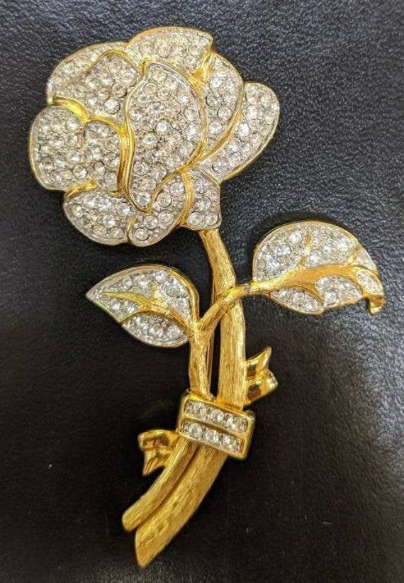 Vintage Nolan Miller Brooch Pin Flower Clear Pave 