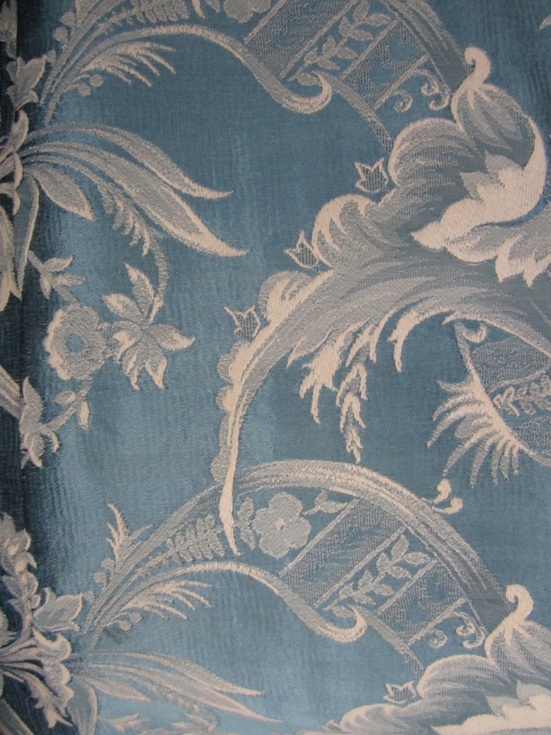 Vintage Brocade Curtain Panel Fabric Drape Blue White 5 Yds Etsy