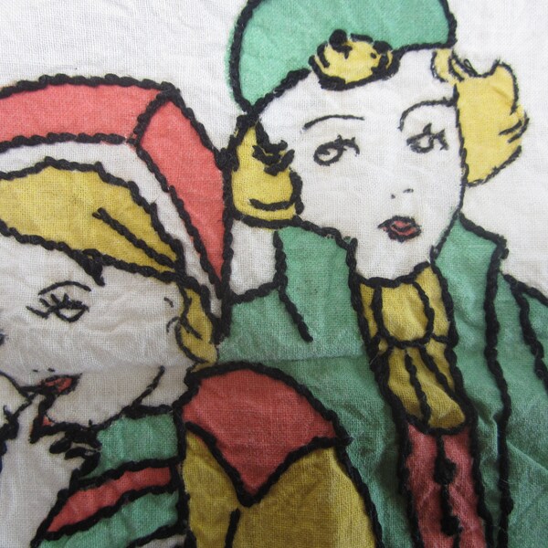Vintage Tinted Embroidery Pillow Cover Girl Boy Charming