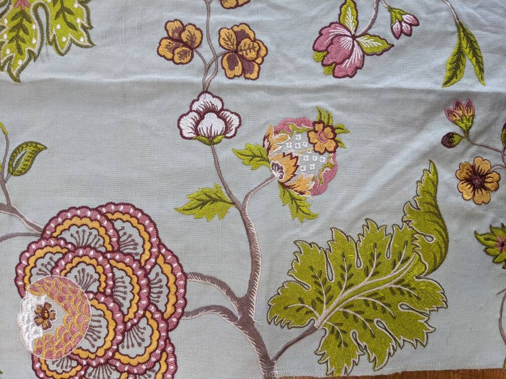 Linen Embroidery Fabric Sample Sidonia Soleil Bleu Jacobean Etsy UK