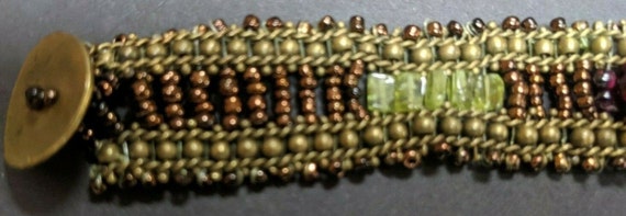Vintage Beaded Anthropologie Bracelet Green Brown - image 6