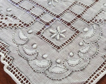 Vintage Appenzell Madeira Style Handkerchief Hankie White Linen