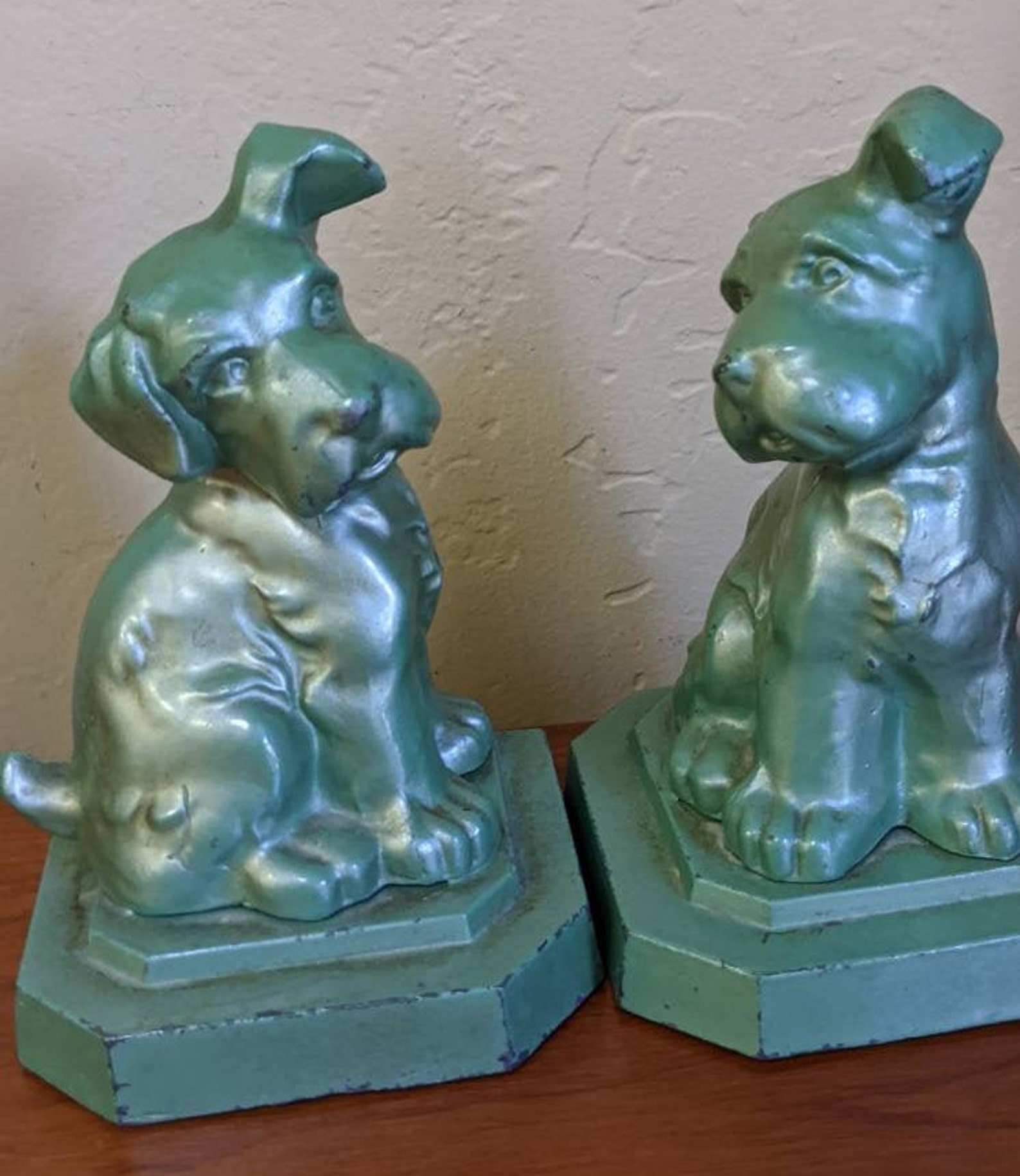 Vintage BronzArt Dog Puppy Pup Bookends Antique Etsy