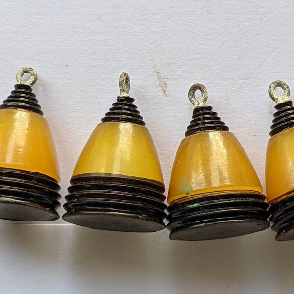 Vintage Bakelite Dangle Bead Button Findings Cone Shape Lot of 4