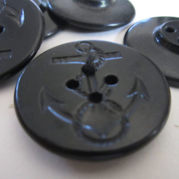 5 Large Round Vintage Anchor US Navy Pea Coat Buttons Black